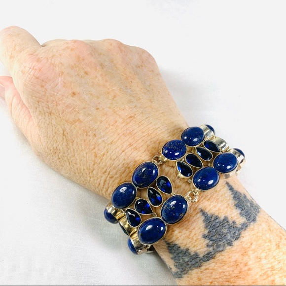 lapis & blue faceted gems sterling bracelet - Picture 6 of 7